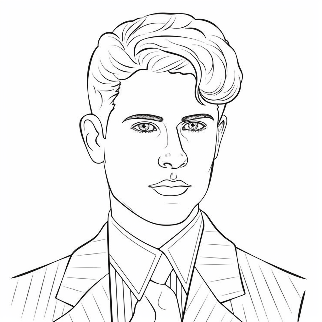 AI Midjourney Prompt for Coloring Page - Handsome Coloring Book Page with Bold Lines
