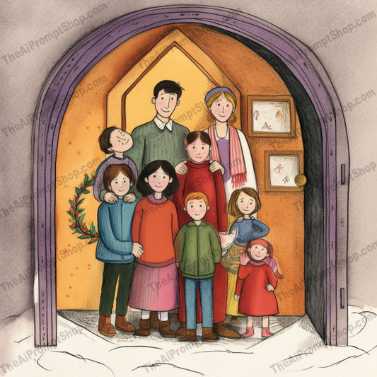 AI Midjourney Prompt for C119 - Storybook Illustrations - Family Christmas Story