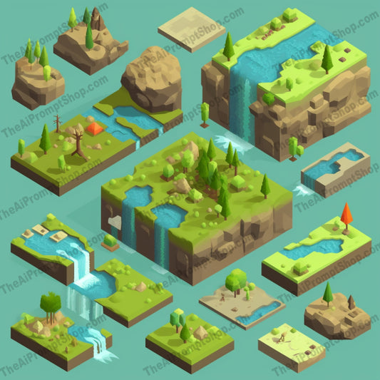 AI Midjourney Prompt for Naturalistic Isometric Terrain
