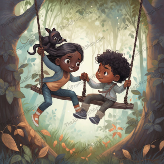 AI Midjourney Prompt for C105 - Storybook Illustrations - Swinging Cartoon Characters