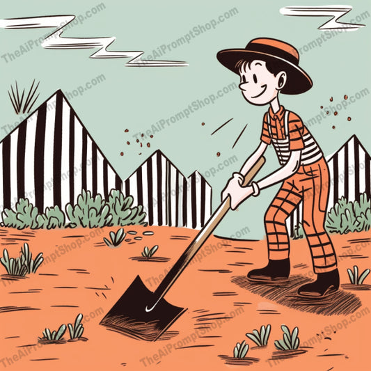 AI Midjourney Prompt for C169 - Storybook Illustrations - Cowboy Yard Work