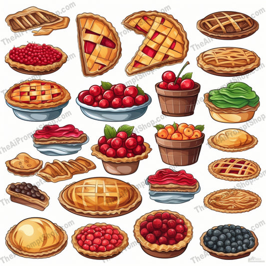 AI Midjourney Prompt for Food- B212s - Cartoonish Pie Icons in Mosaic like Patterns