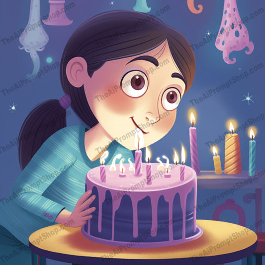 AI Midjourney Prompt for C146 - Storybook Illustrations - Birthday Candle Wishes