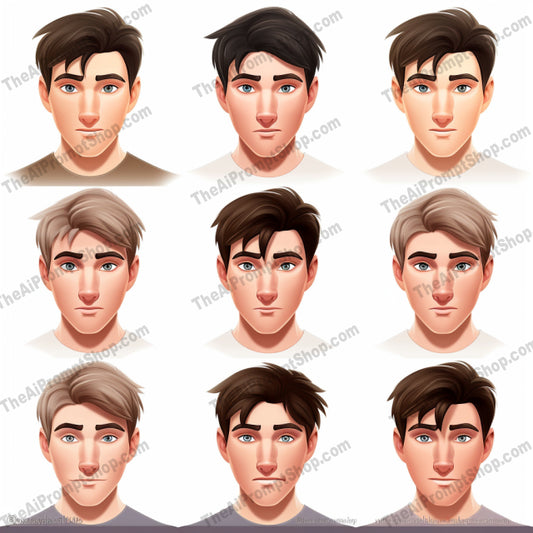 AI Midjourney Prompt for Character Art - B180s - Mens Facial Expressions