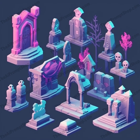 AI Midjourney Prompt for Miniature and Bold Ghost and Grave Icons