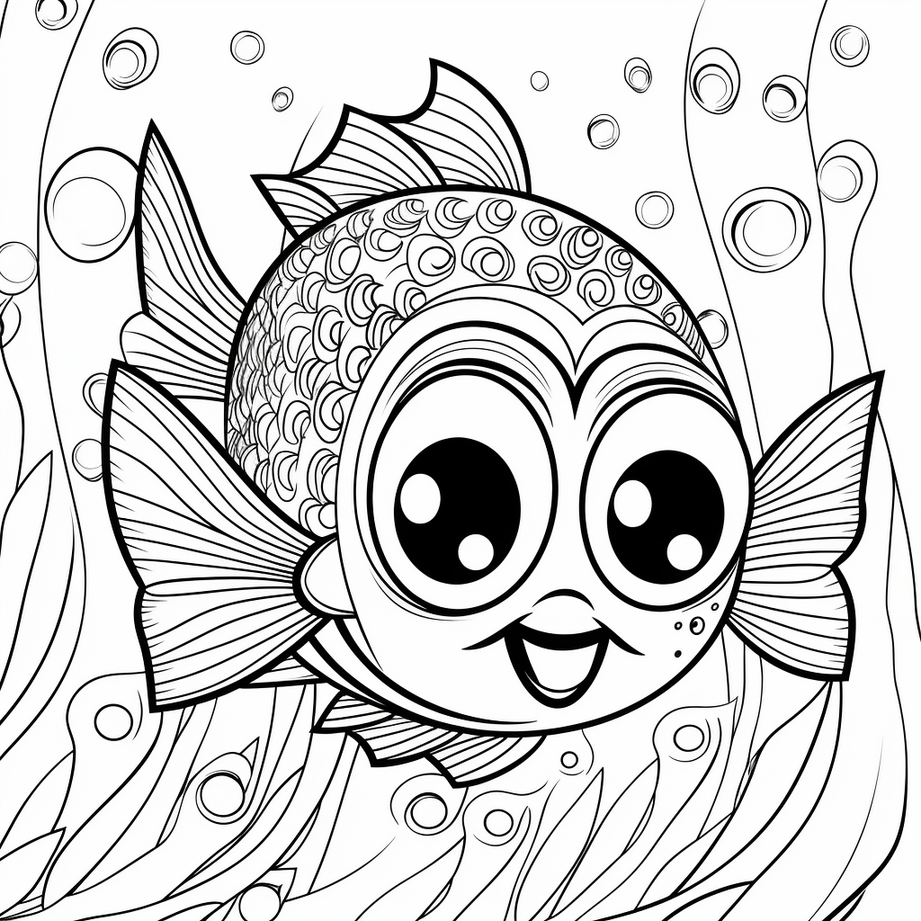 AI Midjourney Prompt for Coloring Page - Detailed Mary Blair Style Fish Illustration