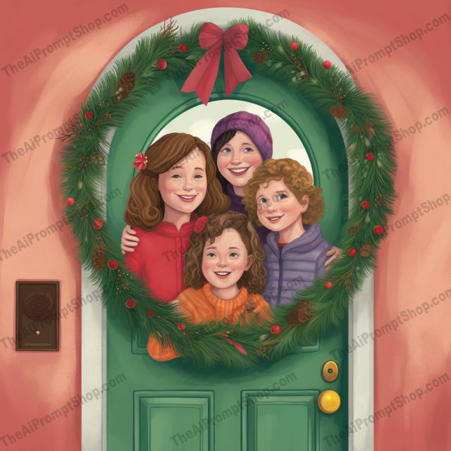 AI Midjourney Prompt for C120 - Storybook Illustrations - Christmas Door Emotional Portraiture