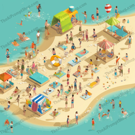 AI Midjourney Prompt for Illustrations - B164s - Joyful Beach Playtime