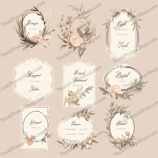 AI Midjourney Prompt for Florals - B26s - Delicate Wedding Labels