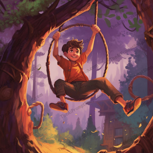 AI Midjourney Prompt for C106 - Storybook Illustrations - Lively Tire Swing Adventure