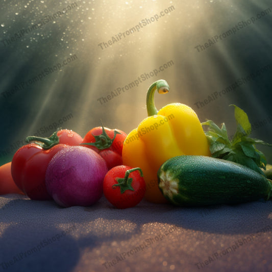AI Midjourney Prompt for Food - B339s - Sunlit Vegetables