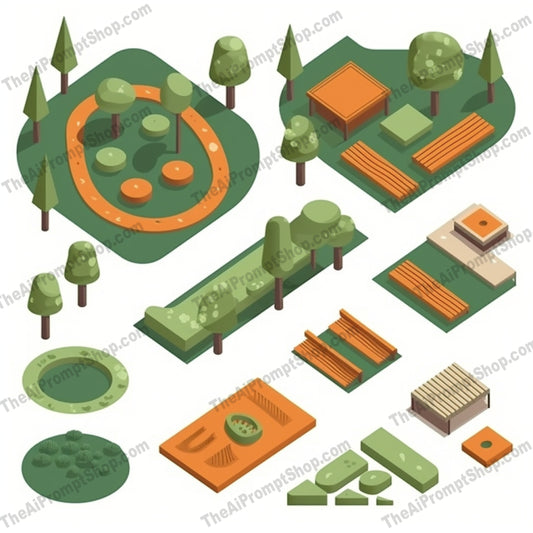AI Midjourney Prompt for Game Assets - B269s - Modular Topographical Elements for Gardens
