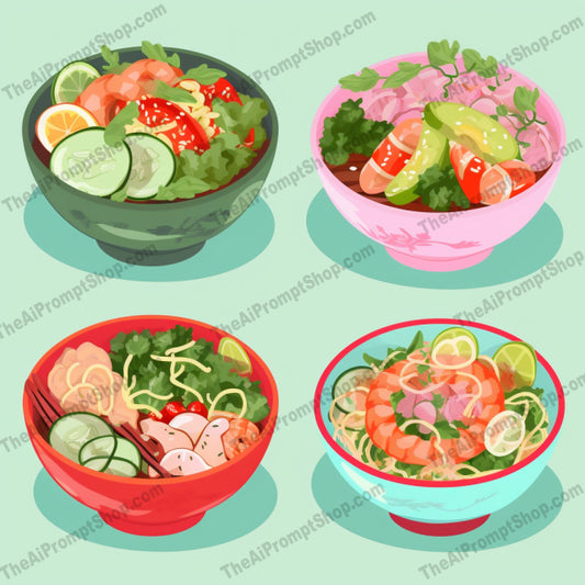 AI Midjourney Prompt for Food - B279s - Vibrant Salad Bowls