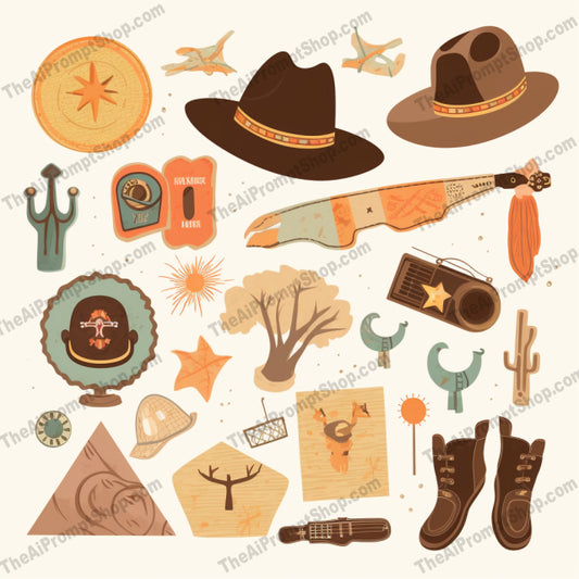 AI Midjourney Prompt for Game Assets - B182s - Cute Western Items