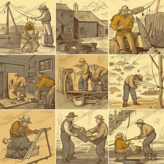 AI Midjourney Prompt for Illustrations - B50s -  Metalworking Mastery on the Work Site
