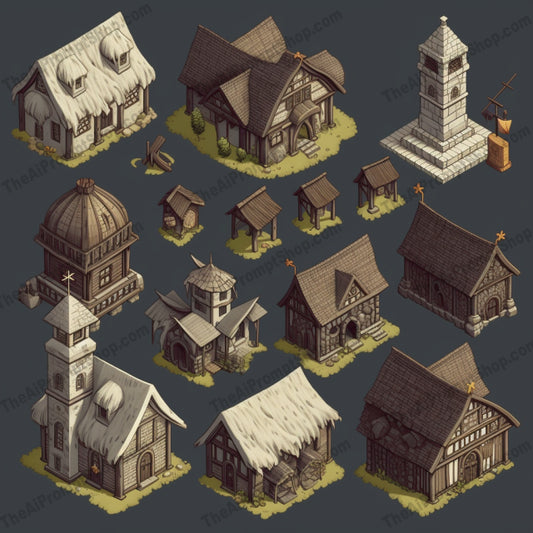 AI Midjourney Prompt for Medieval-Inspired Isometric Flat Houses