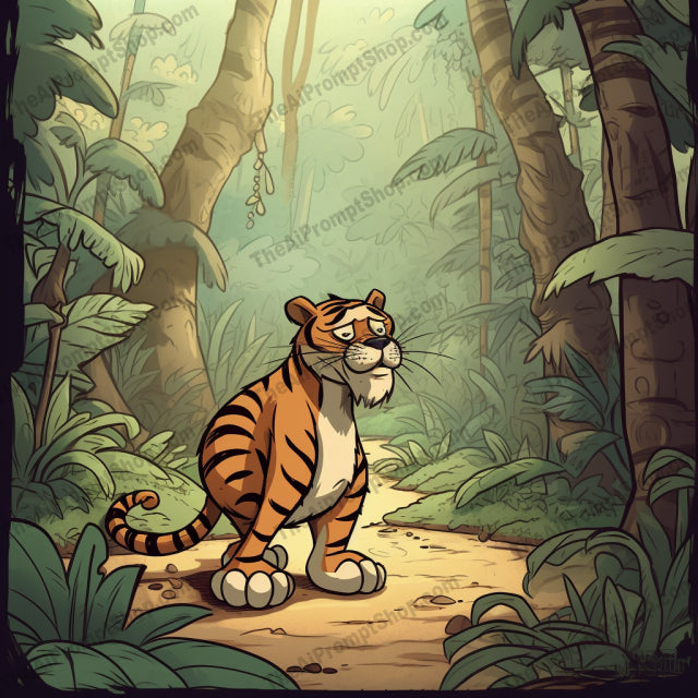 AI Midjourney Prompt for C129 - Storybook Illustrations - Cartoon Tiger in Jungle