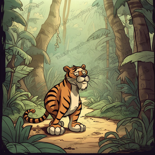 AI Midjourney Prompt for C129 - Storybook Illustrations - Cartoon Tiger in Jungle