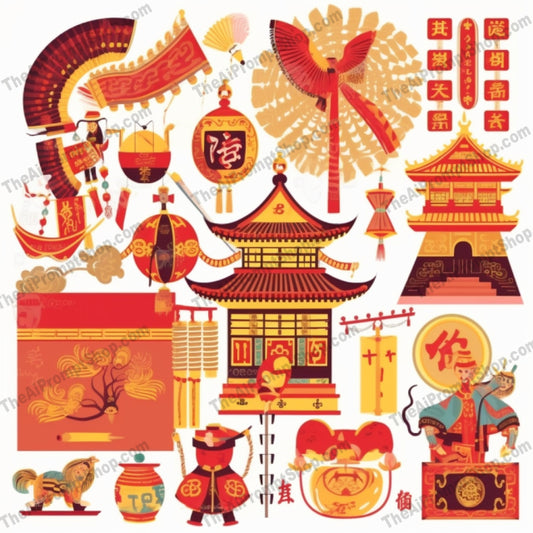AI Midjourney Prompt for Game Assets - B293s - Chinese Culture Vector Set