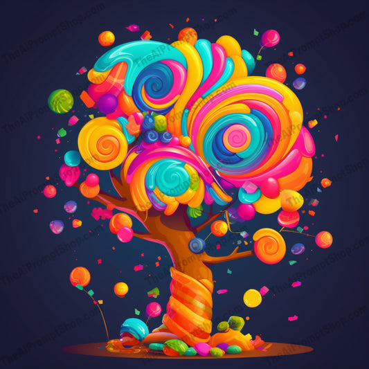 AI Midjourney Prompt for Illustrations - B255s - Candy Tree and Candy Illustration