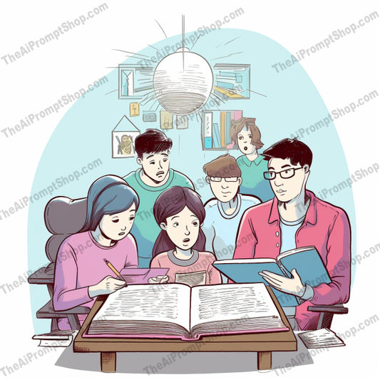 AI Midjourney Prompt for C13 - Storybook Illustrations - Family Study Time