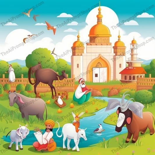 AI Midjourney Prompt for C8 - Storybook Illustrations - Pastoral Cartoon Farm