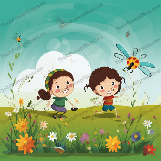 AI Midjourney Prompt for C209 - Storybook Illustrations - Flower Fly Kids