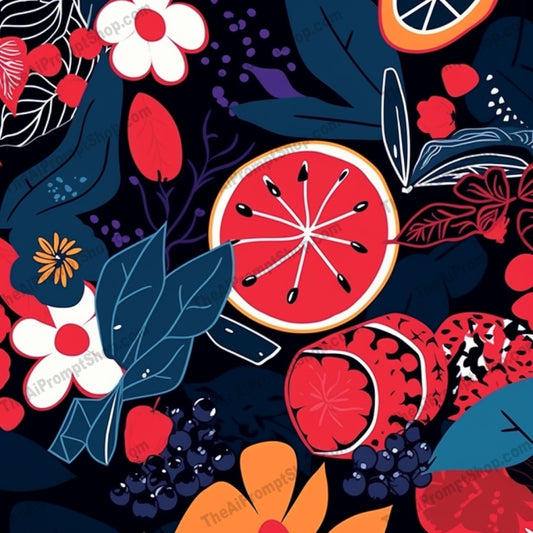 AI Midjourney Prompt for Patterns - B310s - Pop Art Fruit and Floral Illustrations