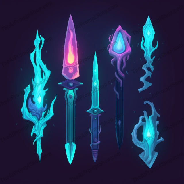 AI Midjourney Prompt for Bioluminescent Weapon Set for Wizardcore