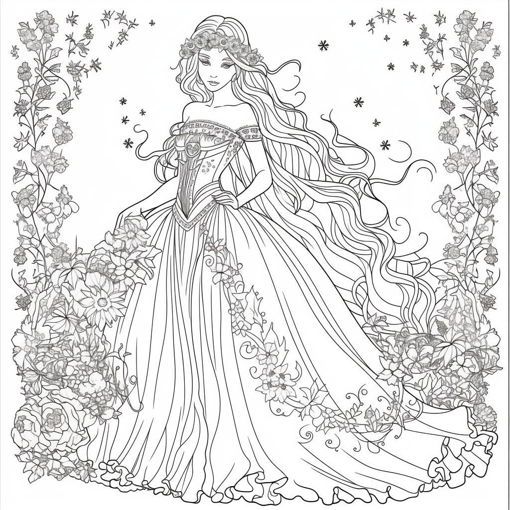 AI Midjourney Prompt for Coloring Page - Beautiful Princess Coloring P –  The AI Prompt Shop