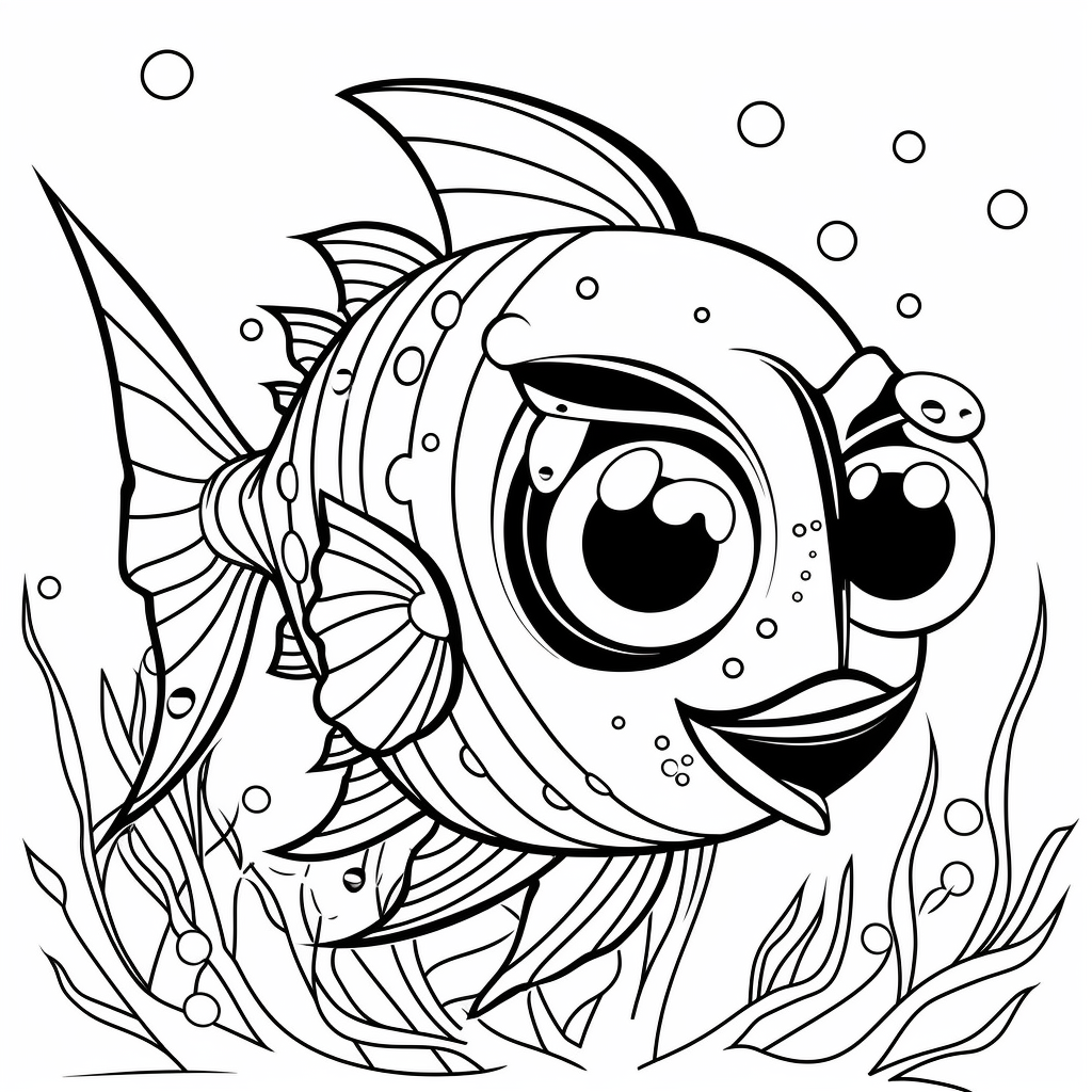 AI Midjourney Prompt for Coloring Page - Detailed Mary Blair Style Fish Illustration