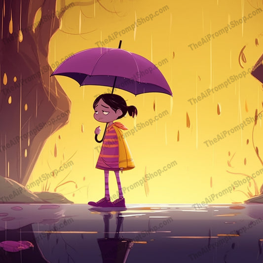 AI Midjourney Prompt for C244 - Storybook Illustrations - Yellow Umbrella Girl