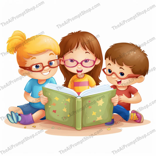 AI Midjourney Prompt for C114 - Storybook Illustrations - Kids Reading Together