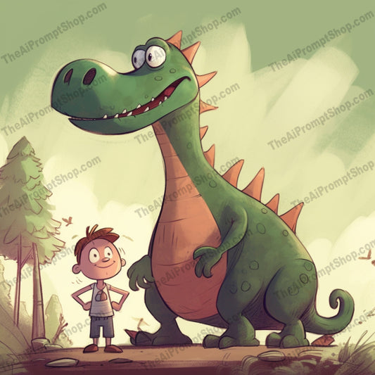 AI Midjourney Prompt for C55 - Storybook Illustrations - Inked Dino Duo