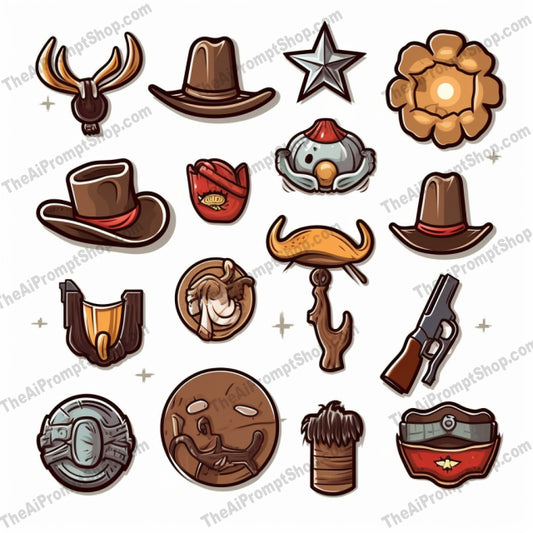 AI Midjourney Prompt for Game Assets - B183s - Western Vector Icons