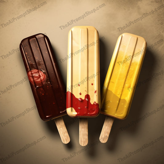 AI Midjourney Prompt for Food - B349s - Stylized Ice Cream Popsicle Sticks