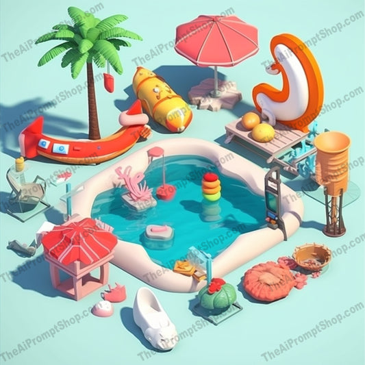 AI Midjourney Prompt for Game Assets - B112s - Summer Pool Collection