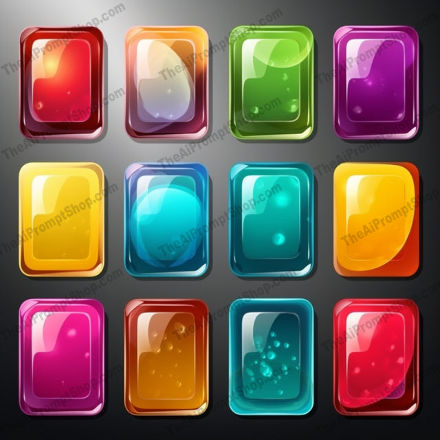 AI Midjourney Prompt for Colorful Glass Button Icons