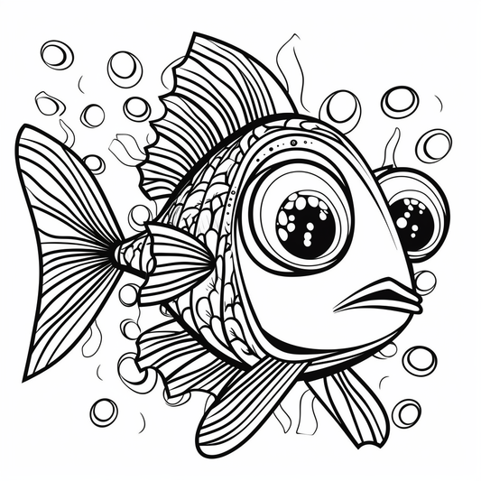 AI Midjourney Prompt for Coloring Page - Detailed Mary Blair Style Fish Illustration