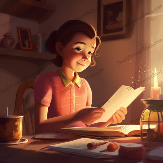 AI Midjourney Prompt for C122 - Storybook Illustrations - Talking Girl with Book
