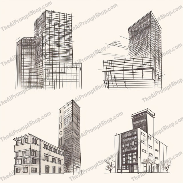 AI Midjourney Prompt for Illustrations - B137s -  Minimalist Cityscapes