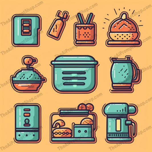 AI Midjourney Prompt for Game Assets - B159s - Cartoonish Kitchen Icons