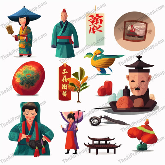 AI Midjourney Prompt for Game Assets - B292s - Asian Icon Collection