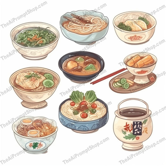 AI Midjourney Prompt for Food - B203s - Highly Detailed Dishes and Food in Bowls