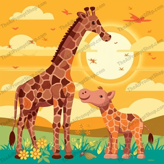 AI Midjourney Prompt for C260 - Storybook Illustrations - Baby Elephant and Giraffe