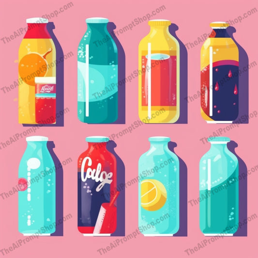 AI Midjourney Prompt for Objects - B197s - Set of Fizzy Drinks