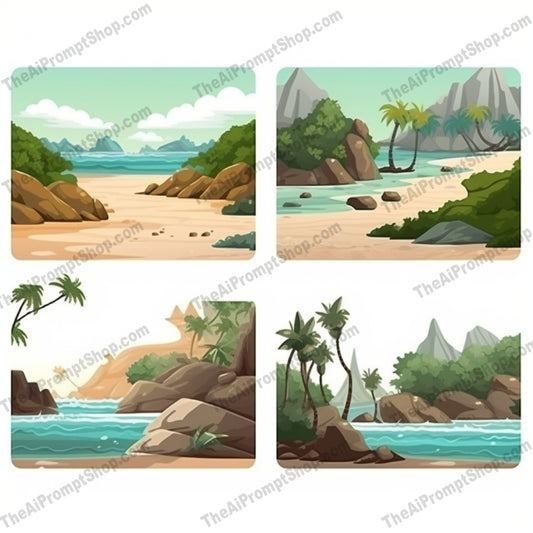 AI Midjourney Prompt for Landscapes - B185s - Beach Illustration