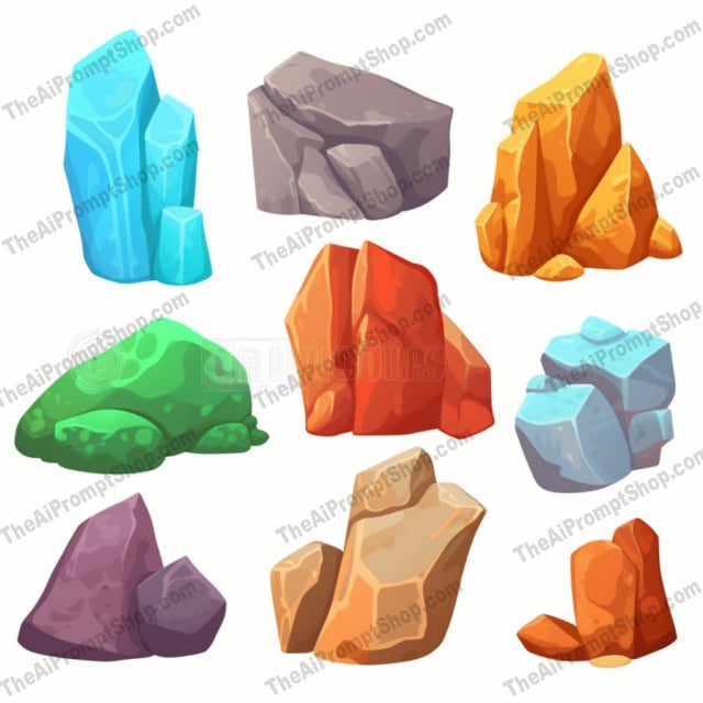 AI Midjourney Prompt for Cartoon Rocks Collection in Tranquil Gardenscapes