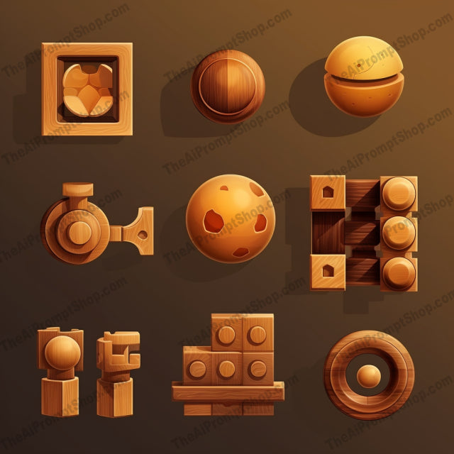 AI Midjourney Prompt for Object-Oriented Wooden Game Elements