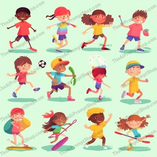 AI Midjourney Prompt for Cartoons - B208s - Vibrant Children Sports
